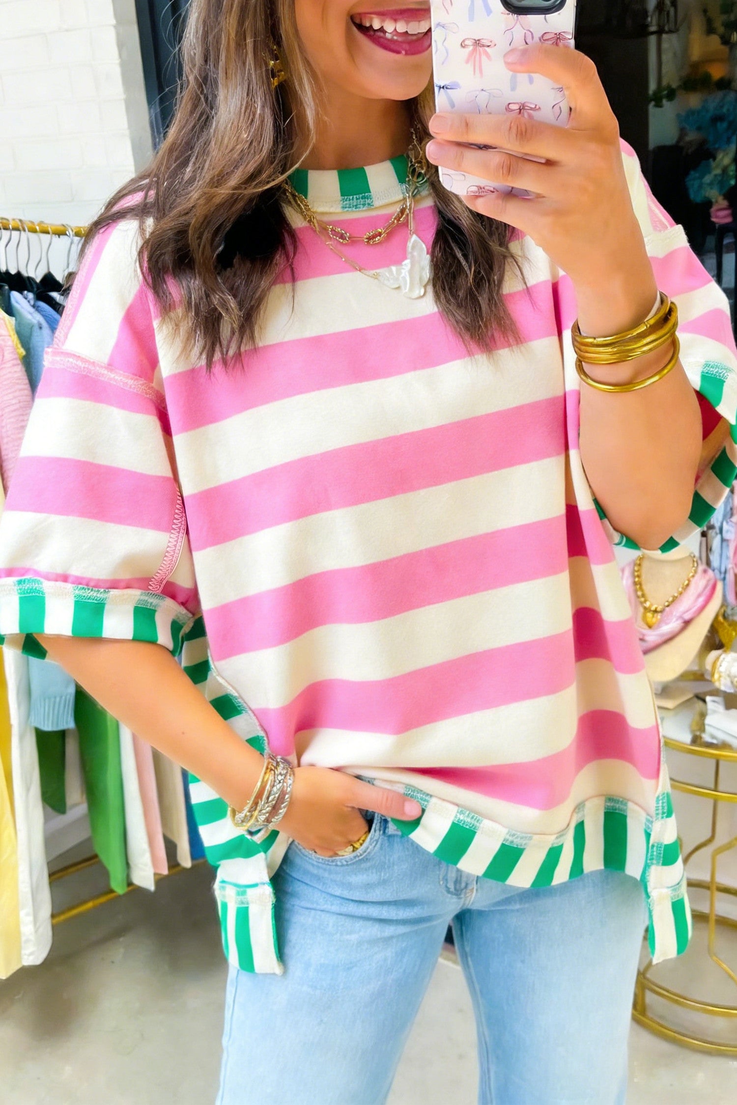 Seam Contrast Patchwork Oversized Top